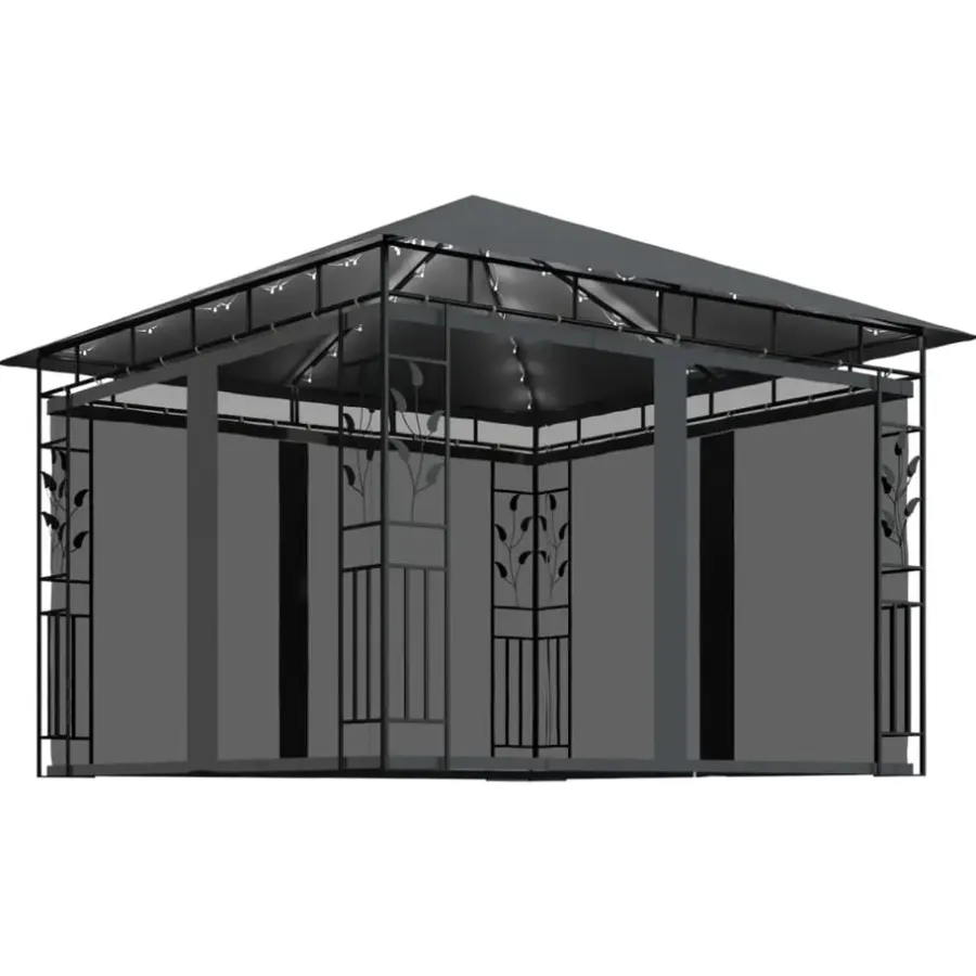 vidaXL - Prieel Met Lichtslinger - Antraciet - Stof - 3 x 3 x 2.73 m