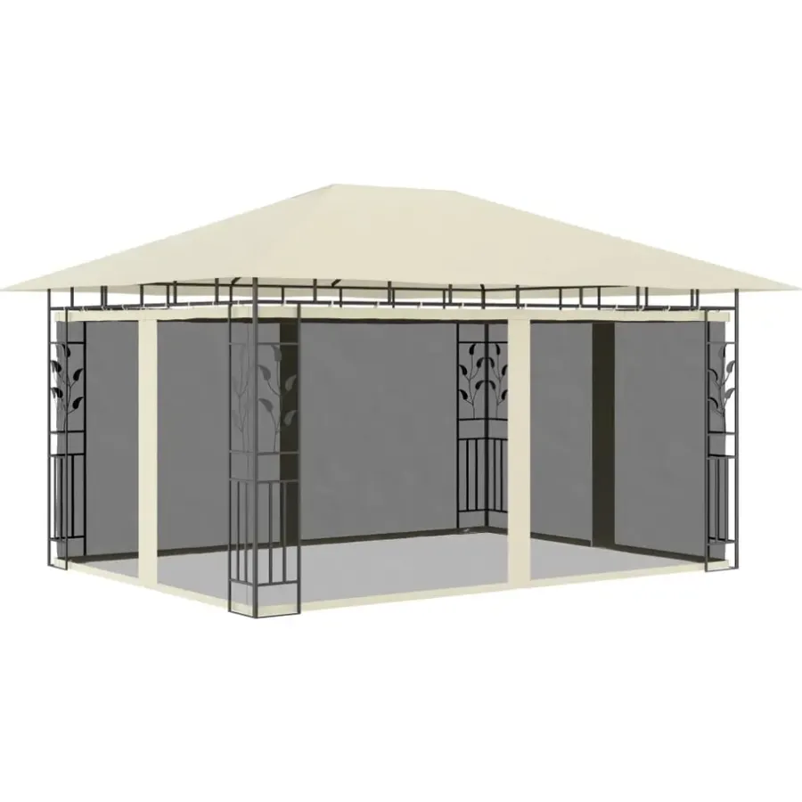Terrasoverkappingen-vidaXL - Prieel Met Lichtslinger - Crème - Stof - 4 x 3 x 2.73 m