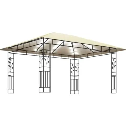 Terrasoverkappingen-vidaXL - Prieel Met Lichtslinger - Crème - Stof - 4 x 3 x 2.73 m