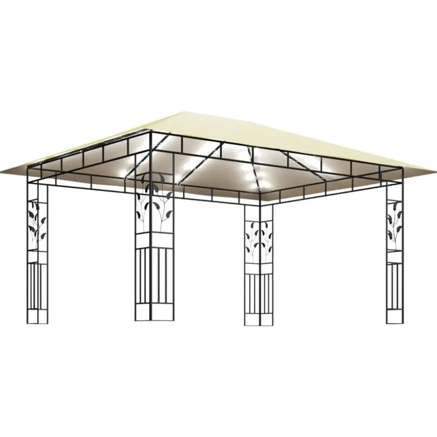 Terrasoverkappingen-vidaXL - Prieel Met Lichtslinger - Crème - Stof - 4 x 3 x 2.73 m