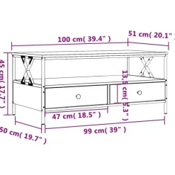 Salontafels-vidaXL - Rechthoekige Salontafel met 2 lades - Sonoma eiken - Hout - 100x51 cm