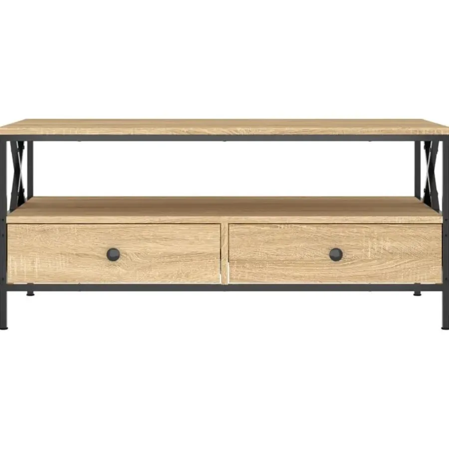 Salontafels-vidaXL - Rechthoekige Salontafel met 2 lades - Sonoma eiken - Hout - 100x51 cm
