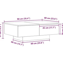 Salontafels-vidaXL - Rechthoekige Salontafel met 4 lades - Zwart eiken - Hout - 90x60 cm