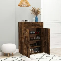 Schoenenkasten-vidaXL - Schoenenkast - Bruin - Bewerkt hout