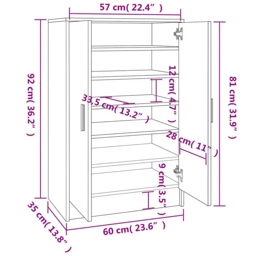 vidaXL - Schoenenkast - Bruin - Bewerkt hout - 60 x 35 x 92 cm