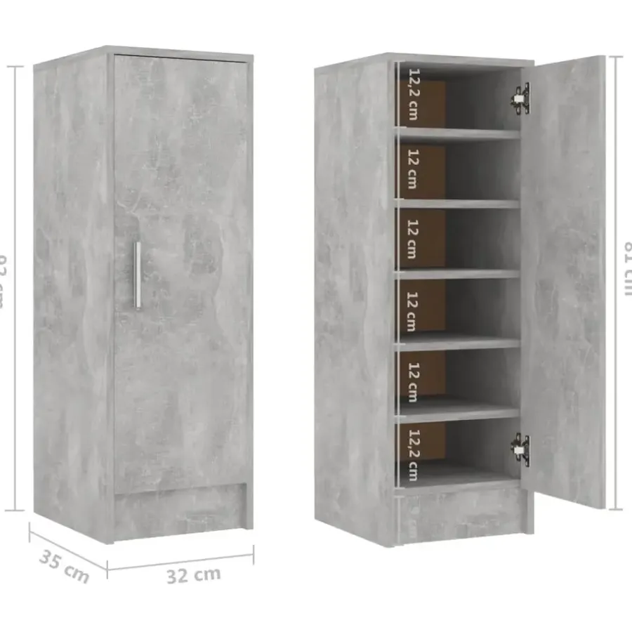Schoenenkasten-vidaXL - Schoenenkast - Grijs - Bewerkt hout - 31.5 x 35 x 92 cm