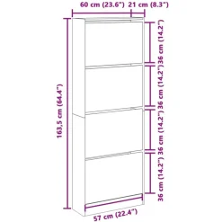 Schoenenkasten-vidaXL - Schoenenkast 8 paar met 4 kleppen - Wit - Bewerkt hout - 60x21x163.5 cm