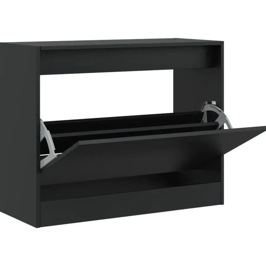 vidaXL - Schoenenkast 3 paar met 1 klep - Zwart - Bewerkt hout - 80x34x63 cm