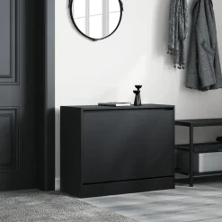 vidaXL - Schoenenkast 3 paar met 1 klep - Zwart - Bewerkt hout - 80x34x63 cm