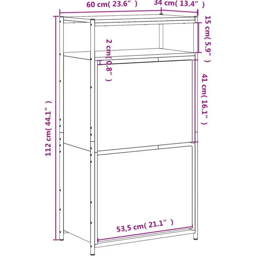 vidaXL - Schoenenkast 6 paar met 2 kleppen - Sonoma eiken - Hout - 60x34x112 cm