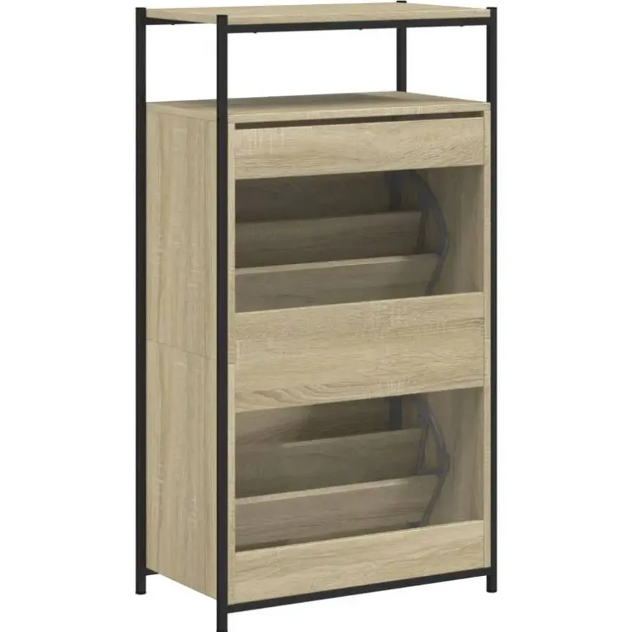 vidaXL - Schoenenkast 6 paar met 2 kleppen - Sonoma eiken - Hout - 60x34x112 cm