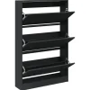 Schoenenkasten-vidaXL - Schoenenkast 9 paar met 3 kleppen - Zwart - Hout - 80x21x125.5 cm