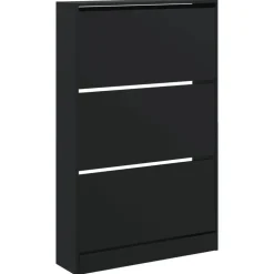 Schoenenkasten-vidaXL - Schoenenkast 9 paar met 3 kleppen - Zwart - Hout - 80x21x125.5 cm