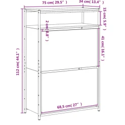 Schoenenkasten-vidaXL - Schoenenkast 9 paar met 2 kleppen - Sonoma eiken - Hout - 75x34x112 cm
