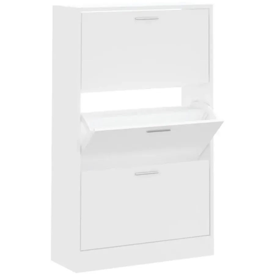 Schoenenkasten-vidaXL - Schoenenkast 6 paar met 3 kleppen - Wit - Bewerkt hout - 63x24x103 cm