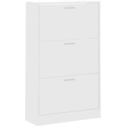 Schoenenkasten-vidaXL - Schoenenkast 6 paar met 3 kleppen - Wit - Bewerkt hout - 63x24x103 cm