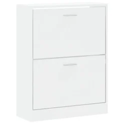 Schoenenkasten-vidaXL - Schoenenkast 4 paar met 2 kleppen - Hoogglans wit - Hout - 63x24x81 cm