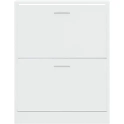 Schoenenkasten-vidaXL - Schoenenkast 4 paar met 2 kleppen - Hoogglans wit - Hout - 63x24x81 cm