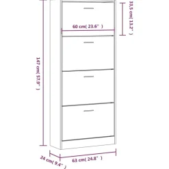 vidaXL - Schoenenkast 8 paar met 4 kleppen - Zwart - Bewerkt hout - 63x24x147 cm