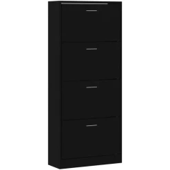 vidaXL - Schoenenkast 8 paar met 4 kleppen - Zwart - Bewerkt hout - 63x24x147 cm