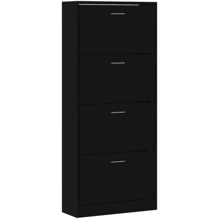 vidaXL - Schoenenkast 8 paar met 4 kleppen - Zwart - Bewerkt hout - 63x24x147 cm