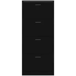 vidaXL - Schoenenkast 8 paar met 4 kleppen - Zwart - Bewerkt hout - 63x24x147 cm