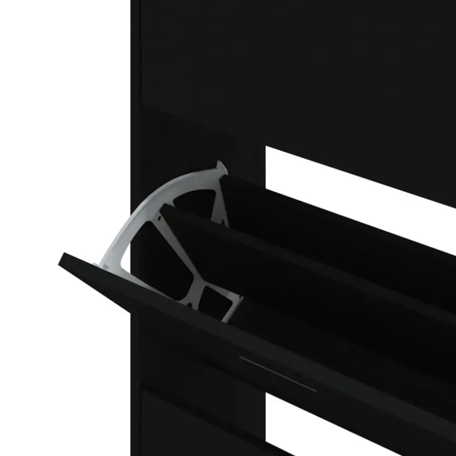 vidaXL - Schoenenkast 8 paar met 4 kleppen - Zwart - Bewerkt hout - 63x24x147 cm