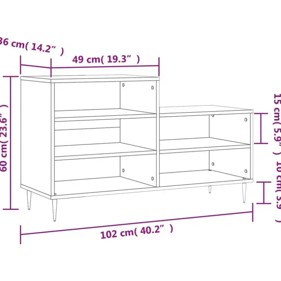 vidaXL - Schoenenkast 10 paar met metalen poten - Zwart - Hout - 102x36x60 cm