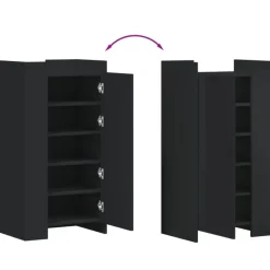 Schoenenkasten-vidaXL - Schoenenkast 10 paar met 1 deur - Zwart - Bewerkt hout - 52x37.5x100 cm