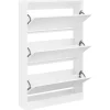 Schoenenkasten-vidaXL - Schoenenkast 9 paar met 3 kleppen - Wit - Bewerkt hout - 80x21x125.5 cm