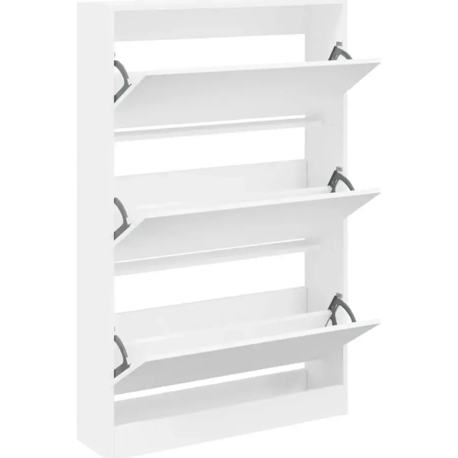 Schoenenkasten-vidaXL - Schoenenkast 9 paar met 3 kleppen - Wit - Bewerkt hout - 80x21x125.5 cm