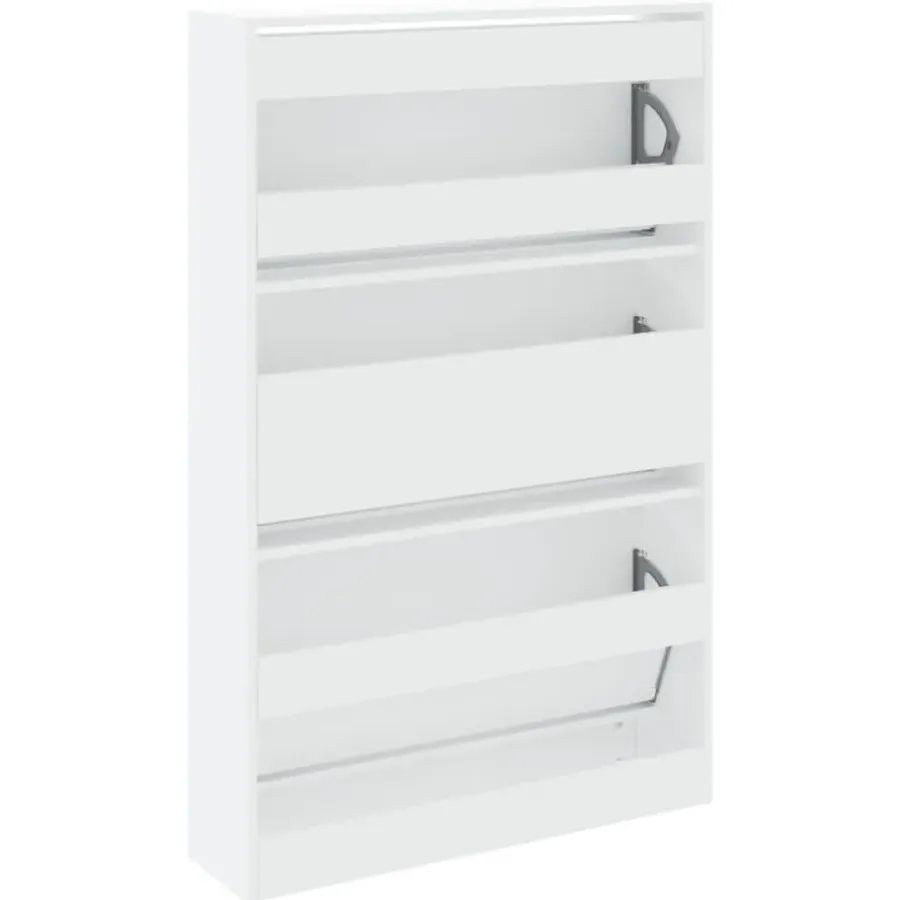 Schoenenkasten-vidaXL - Schoenenkast 9 paar met 3 kleppen - Wit - Bewerkt hout - 80x21x125.5 cm