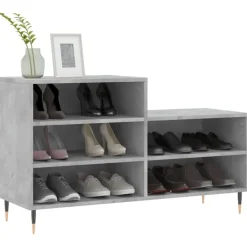 Schoenenkasten-vidaXL - Schoenenkast 10 paar met metalen poten - Betongrijs - 102x36x60 cm
