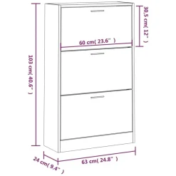 vidaXL - Schoenenkast 6 paar met 3 kleppen - Gerookt eiken - Hout - 63x24x103 cm
