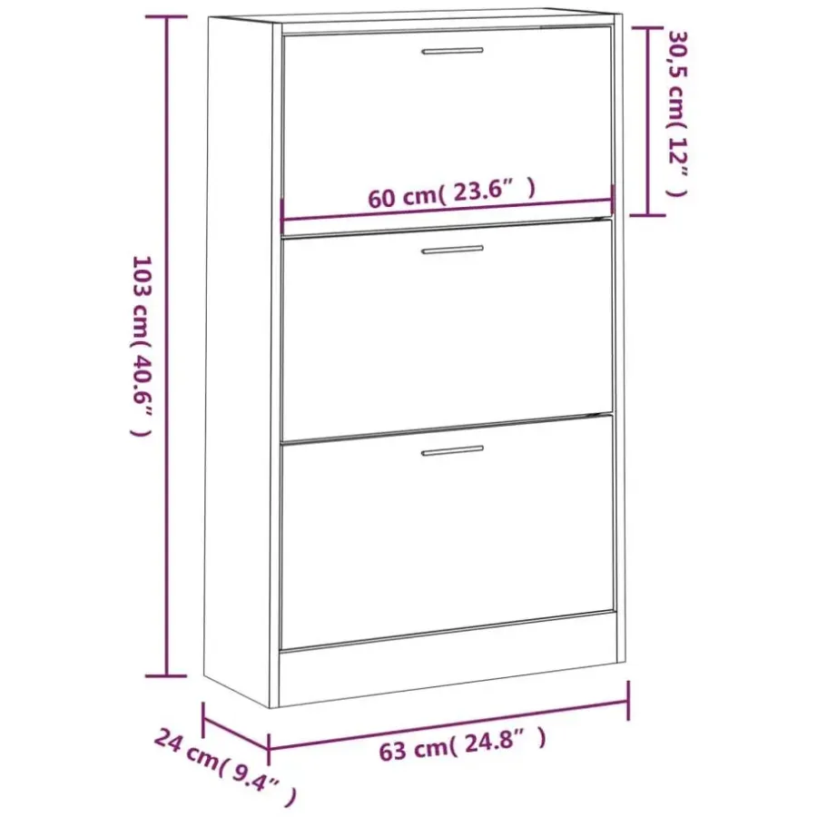 vidaXL - Schoenenkast 6 paar met 3 kleppen - Gerookt eiken - Hout - 63x24x103 cm
