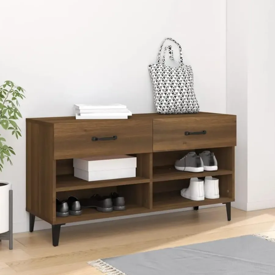 vidaXL - Schoenenkast 8 paar met 2 lades - Bruin eiken - Hout - 102x35x55 cm