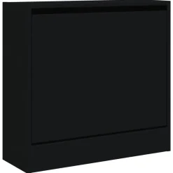 Schoenenkasten-vidaXL - Schoenenkast 2 paar met 1 klep - Zwart - Bewerkt hout - 60x21x57 cm