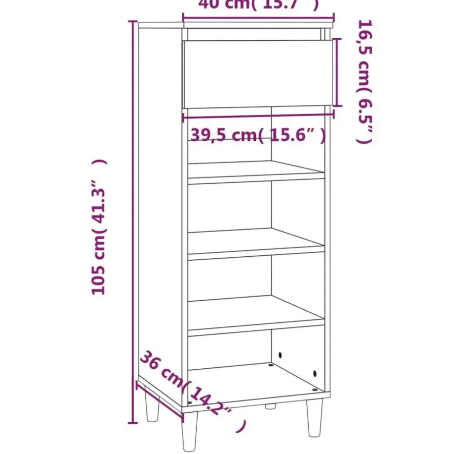 vidaXL - Schoenenkast 4 paar met lade - Gerookt eiken - Hout - 40x36x105 cm