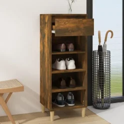 vidaXL - Schoenenkast 4 paar met lade - Gerookt eiken - Hout - 40x36x105 cm