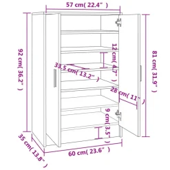 vidaXL - Schoenenkast - Wit - Bewerkt hout - 60 x 35 x 92 cm