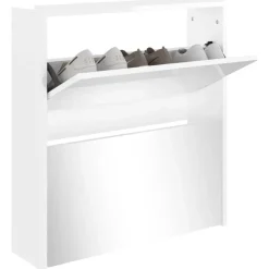 Schoenenkasten-vidaXL - Schoenenkast - Wit - Bewerkt hout