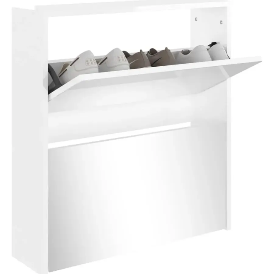 Schoenenkasten-vidaXL - Schoenenkast - Wit - Bewerkt hout