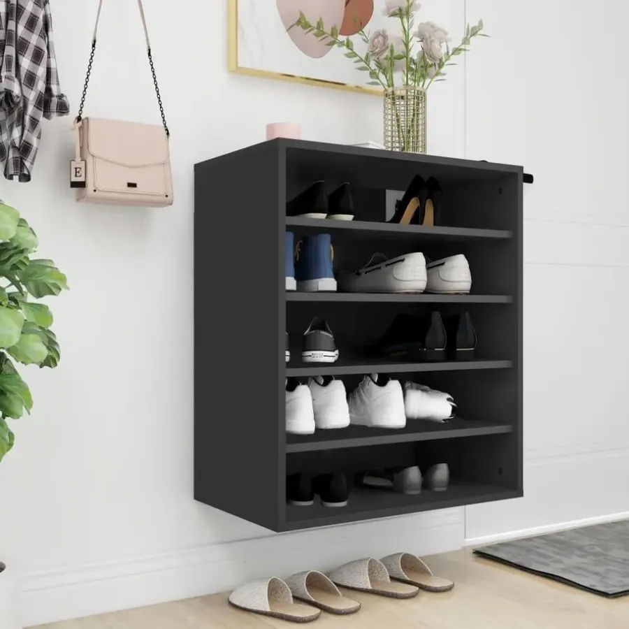 Schoenenkasten-vidaXL - Schoenenkast - Zwart - Bewerkt hout - 60 x 35 x 70 cm
