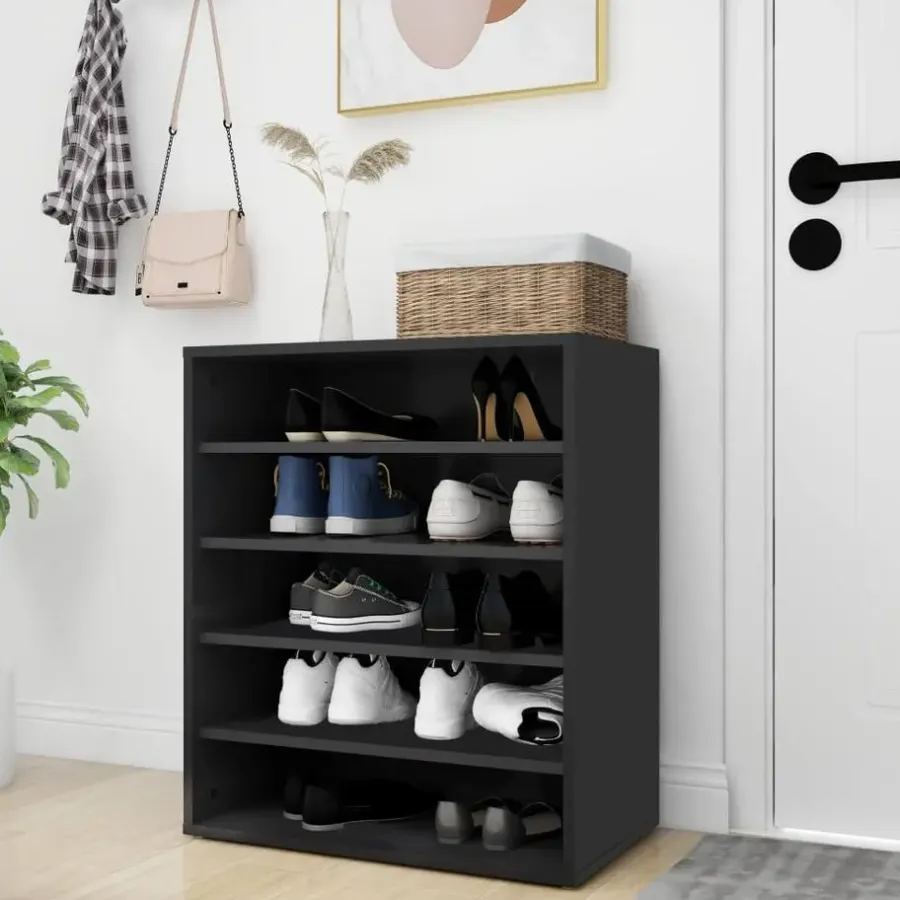 Schoenenkasten-vidaXL - Schoenenkast - Zwart - Bewerkt hout - 60 x 35 x 70 cm