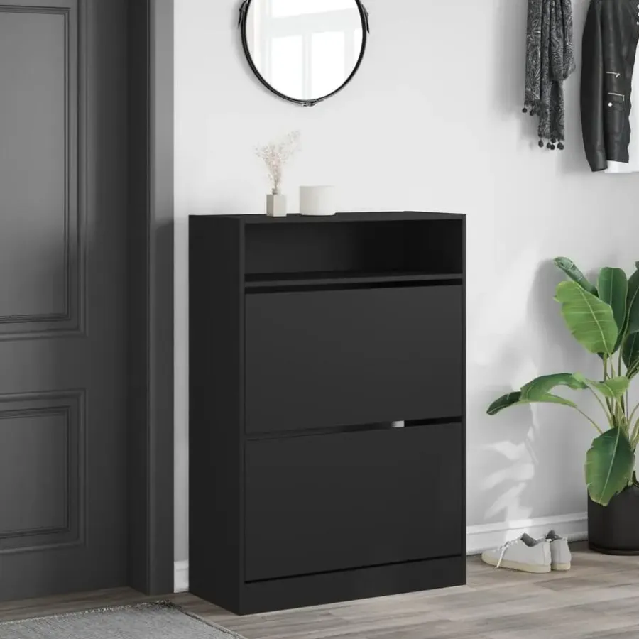 vidaXL - Schoenenkast - Zwart - Bewerkt hout