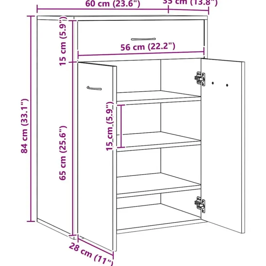 vidaXL - Schoenenkast met 1 lade 2 deuren - Artisan eiken - Hout - 60x35x84 cm