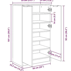 vidaXL - Schoenenkast met 2 deuren - Grijs sonoma eiken - Hout - 59x35x100.5 cm