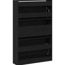 Schoenenkasten-vidaXL - Schoenenkast met 3 kleppen 9 paar - Zwart eiken - 80x21x125,5 cm