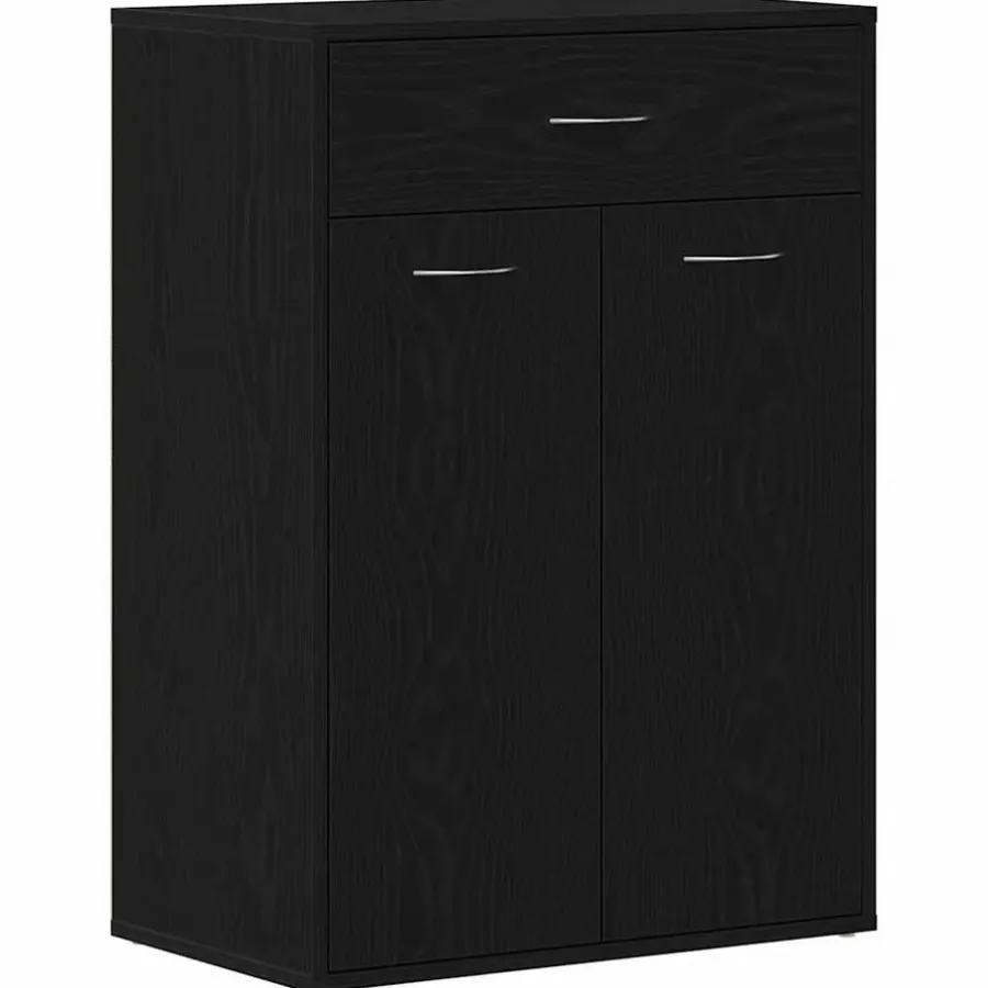Schoenenkasten-vidaXL - Schoenenkast met 1 lade en 2 deuren - Zwart eiken - Hout - 60x35x84 cm