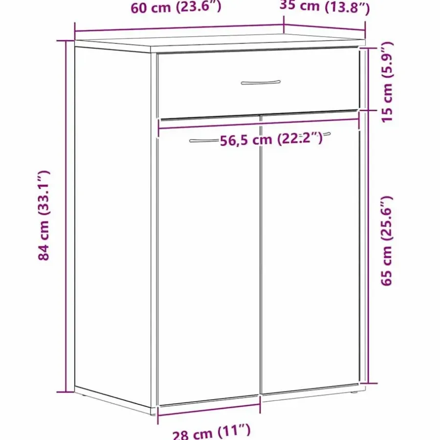 Schoenenkasten-vidaXL - Schoenenkast met 1 lade en 2 deuren - Zwart eiken - Hout - 60x35x84 cm